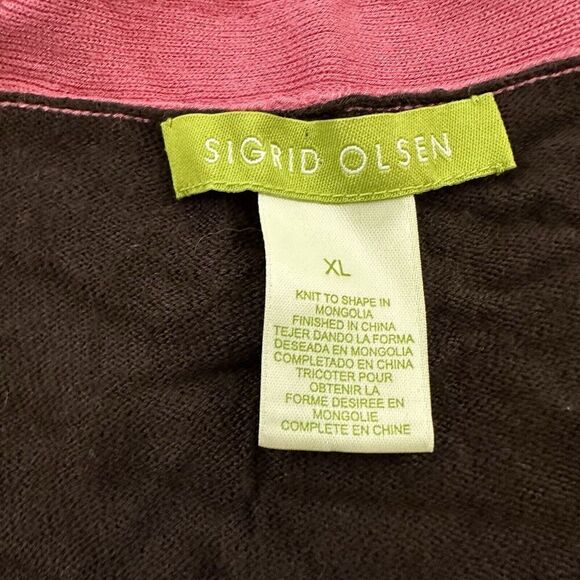 Sigrid Olsen Vintage y2k Cropped Cardigan Sweater Size XL Pink Brown Crochet Bow - Picture 6 of 11